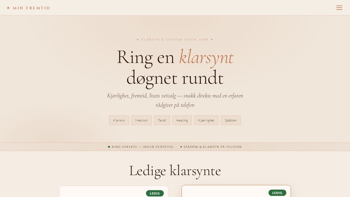 Skjermbilde av forsiden til Minfremtid.no